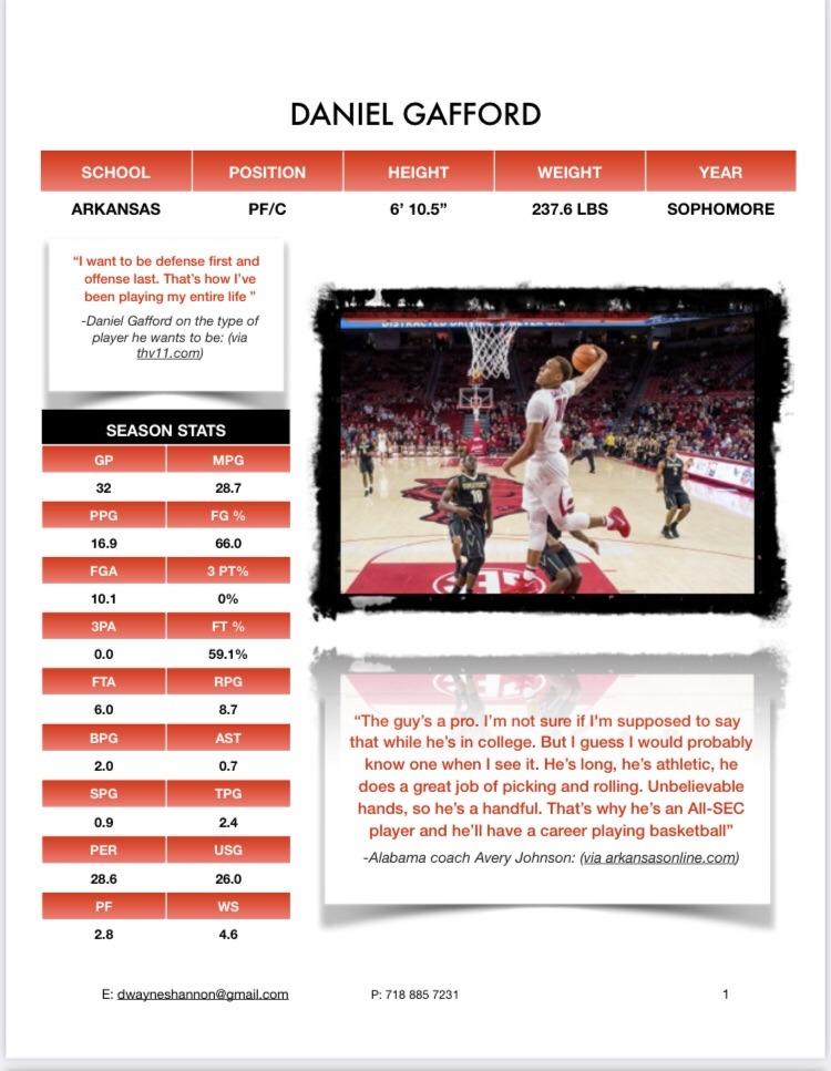 Daniel Gafford Pre NBA Draft Scouting Report Stats