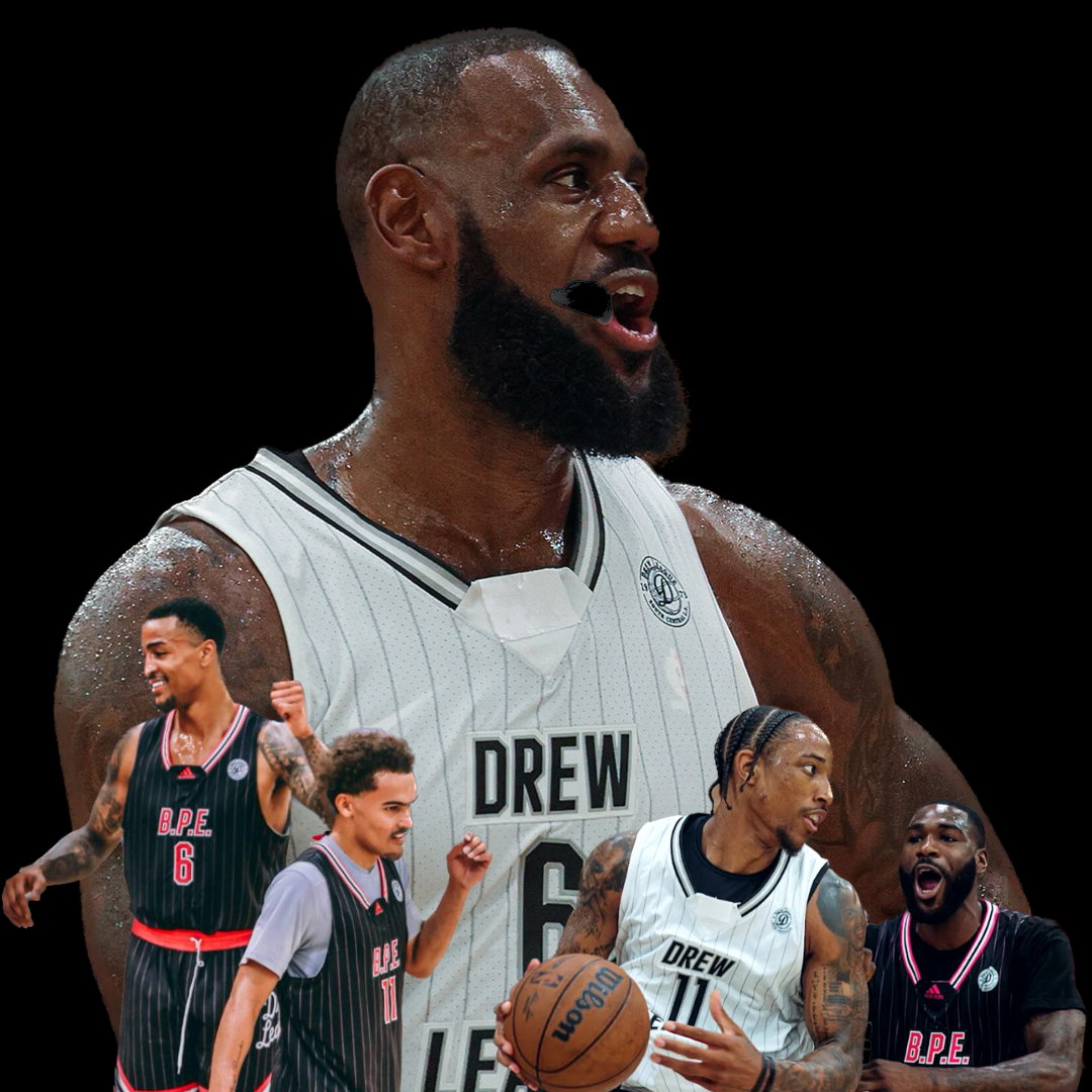 NBA Offseason basketball participants of the Drew League - Lebron James, Demar Derozan, John Collins and Trae Young
